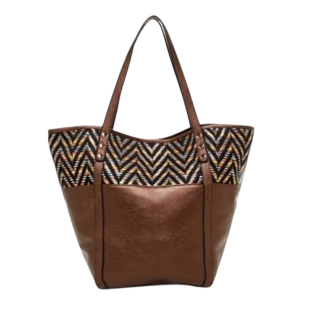 NWOT BIG BUDDHA Boho Chevron Copper Brown Zigzag Woven Shoulder Tote Bag